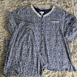 Celestial Dreams Women's 2X Blue Floral Pajama Set with Lace Trim